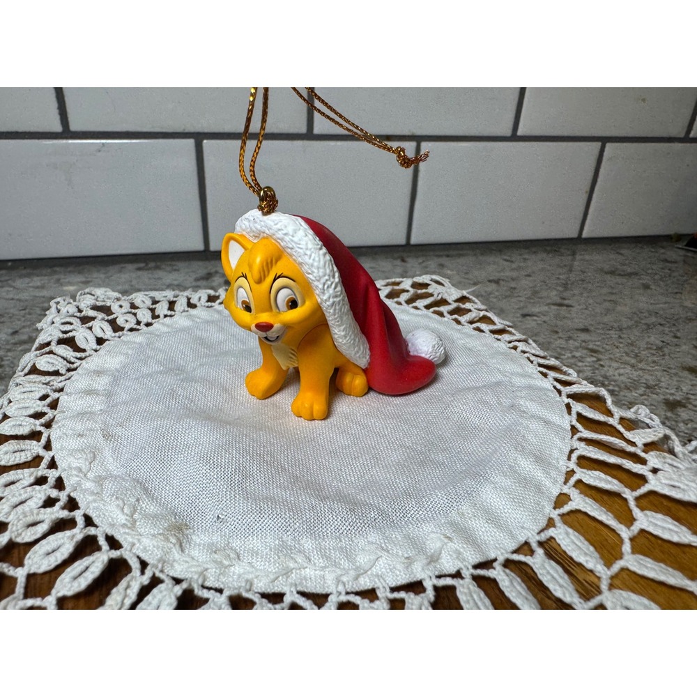 Disney Oliver and Company Oliver in Santa Hat Christmas Ornament Vintage Resin